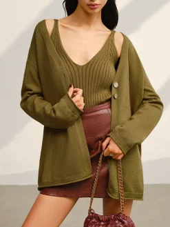 COMMENSE V-Neck Ribbed Sweater Co-ords* Sweater Tops|Sweaters & Cardigans