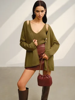 COMMENSE V-Neck Ribbed Sweater Co-ords* Sweater Tops|Sweaters & Cardigans