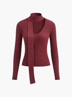 COMMENSE V-Neck Ribbon Sweater* Sweater Tops|Sweaters & Cardigans