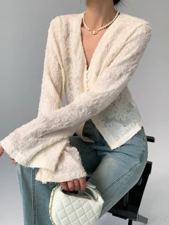 COMMENSE V-Neck Ruffle Long Sleeve Blouse* Blouses & Shirts|Tops