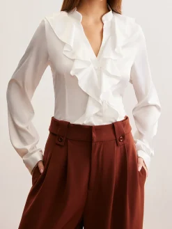 COMMENSE V-Neck Ruffle Thin Shirt* Blouses & Shirts|Tops
