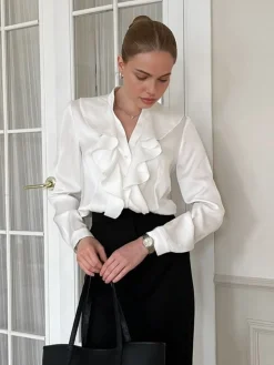 COMMENSE V-Neck Ruffle Thin Shirt* Blouses & Shirts|Tops