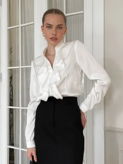COMMENSE V-Neck Ruffle Thin Shirt* Blouses & Shirts|Tops