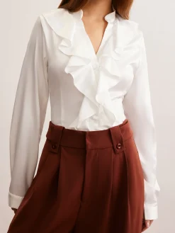 COMMENSE V-Neck Ruffle Thin Shirt* Blouses & Shirts|Tops