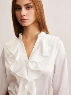 COMMENSE V-Neck Ruffle Thin Shirt* Blouses & Shirts|Tops