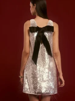 COMMENSE V-Neck Sequins Bow Tank Dress* White Dresses|Cocktail & Party Dresses