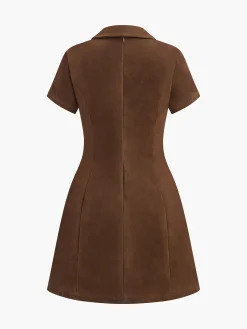 COMMENSE V-Neck Short Sleeve Suede Dress* Casual Dresses|Work Dresses