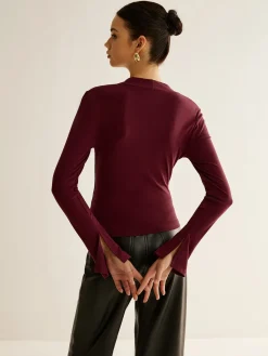 COMMENSE V-Neck Slit-Cuff Jersey Blouse* Blouses & Shirts|Tops
