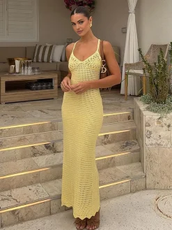 COMMENSE V-Neck Spaghetti Strap Sweater Long Dress* Sweater Dresses|Vacation Dresses