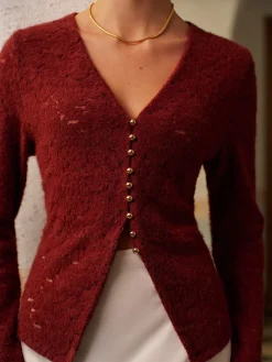COMMENSE V-Neck Split Lace Blouse* Tops