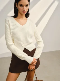 COMMENSE V-Neck Split Short Sweater* Sweater Tops|Sweaters & Cardigans