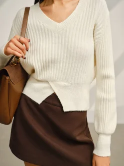 COMMENSE V-Neck Split Short Sweater* Sweater Tops|Sweaters & Cardigans