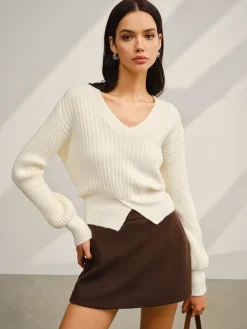 COMMENSE V-Neck Split Short Sweater* Sweater Tops|Sweaters & Cardigans