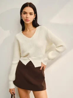 COMMENSE V-Neck Split Short Sweater* Sweater Tops|Sweaters & Cardigans