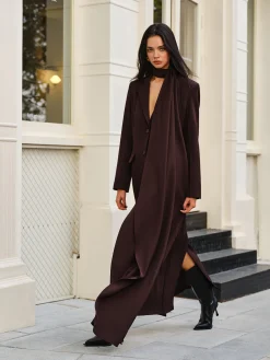 COMMENSE V-Neck Split Trench Coat With Scarf* Outerwear|Coats