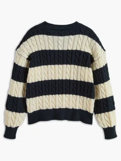 COMMENSE V-Neck Striped Cable Sweater* Sweater Tops|Sweaters & Cardigans