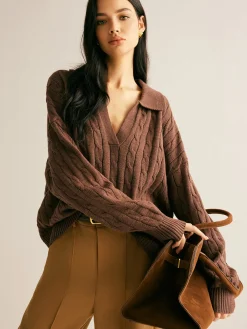 COMMENSE V-Neck Twist Lapel Sweater* Sweater Tops|Sweaters & Cardigans