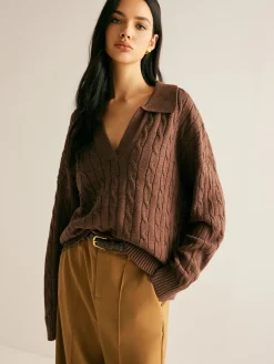 COMMENSE V-Neck Twist Lapel Sweater* Sweater Tops|Sweaters & Cardigans