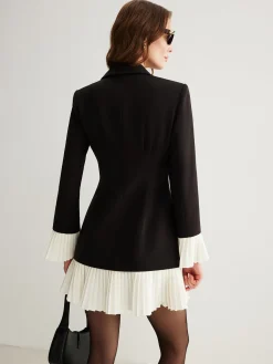 COMMENSE V-Neck Two-Tone Pleated Button Dress* Casual Dresses|Work Dresses