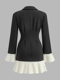 COMMENSE V-Neck Two-Tone Pleated Button Dress* Casual Dresses|Work Dresses
