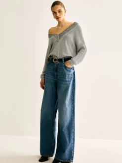 COMMENSE V-Neck Two-Tone Rib Knit Top* Sweater Tops|Sweaters & Cardigans