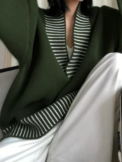 COMMENSE V-Neck Two-Tone Striped Sweater* Sweater Tops|Sweaters & Cardigans