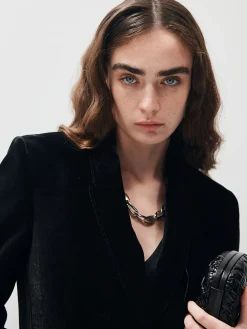 COMMENSE V-Neck Velvet Button Blazer* Outerwear|Blazers