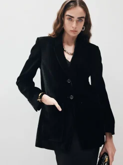 COMMENSE V-Neck Velvet Button Blazer* Outerwear|Blazers