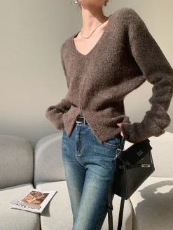COMMENSE V-Neck Zipper Design Sweater* Sweater Tops|Sweaters & Cardigans
