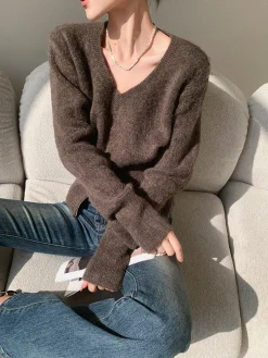 COMMENSE V-Neck Zipper Design Sweater* Sweater Tops|Sweaters & Cardigans