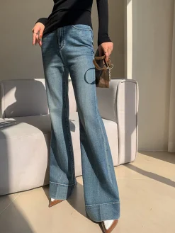 COMMENSE Washed Slim Draped Denim Pants* Jeans|Pants