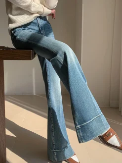 COMMENSE Washed Slim Draped Denim Pants* Jeans|Pants
