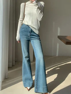 COMMENSE Washed Slim Draped Denim Pants* Jeans|Pants