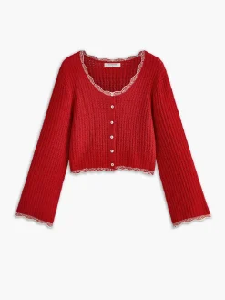 COMMENSE Wave Trim Breasted Cardigan* Cardigans|Sweaters & Cardigans