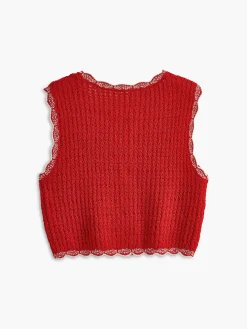 COMMENSE Wave Trim Breasted Sweater Vest* Sweater Vests|Sweaters & Cardigans