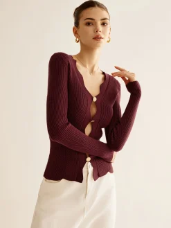 COMMENSE Wave Trim Cutout Slim Knit Top* Sweater Tops|Sweaters & Cardigans