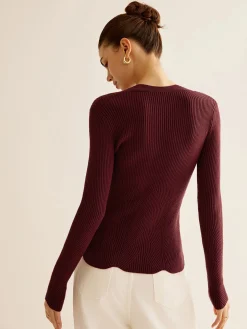 COMMENSE Wave Trim Cutout Slim Knit Top* Sweater Tops|Sweaters & Cardigans
