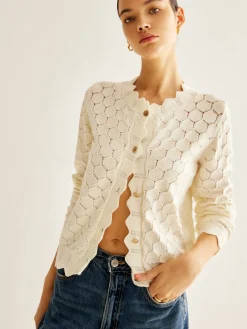 COMMENSE Wave Trim Hollow Out Cardigan* Cardigans|Sweaters & Cardigans