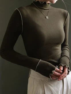 COMMENSE Wave Trim Jersey Slim T-Shirt* T-shirts|Tops