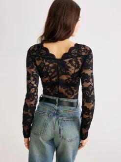 COMMENSE Wave Trim Lace Panel Bodysuit* Bodysuits|Bodysuits