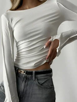 COMMENSE Wave Trim Skinny Piping Jersey Top* T-shirts|Tops