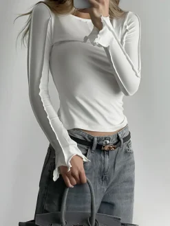 COMMENSE Wave Trim Skinny Piping Jersey Top* T-shirts|Tops