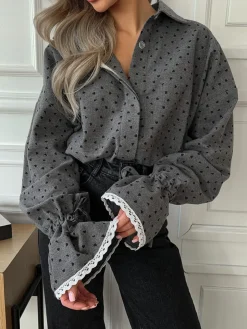 COMMENSE Women Heart Print Button Down Shirt* Blouses & Shirts|Tops