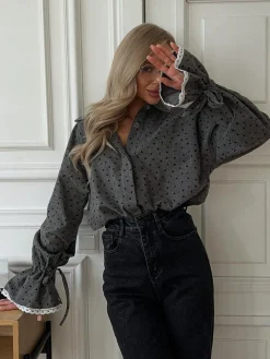 COMMENSE Women Heart Print Button Down Shirt* Blouses & Shirts|Tops