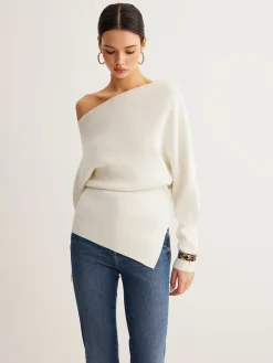 COMMENSE Wool-Blend Asymmetrical Neck Knit Top* Sweater Tops|Sweaters & Cardigans