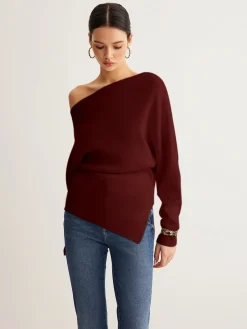 COMMENSE Wool-Blend Asymmetrical Neck Knit Top* Sweater Tops|Sweaters & Cardigans