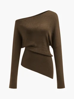 COMMENSE Wool-Blend Asymmetrical Neck Knit Top* Sweater Tops|Sweaters & Cardigans