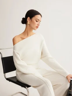 COMMENSE Wool-Blend Asymmetrical Neck Knit Top* Sweater Tops|Sweaters & Cardigans