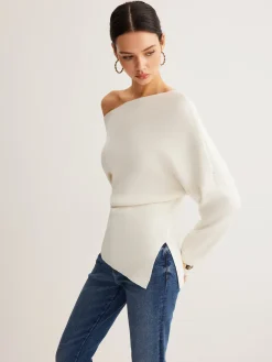 COMMENSE Wool-Blend Asymmetrical Neck Knit Top* Sweater Tops|Sweaters & Cardigans