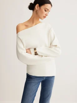 COMMENSE Wool-Blend Asymmetrical Neck Knit Top* Sweater Tops|Sweaters & Cardigans